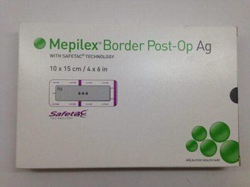 Мепилекс Mepilex Border Post-Op AG 4in x 6in (10x15см) &mdash;антимикробная повязка с серебром (1 шт.)  Post-Op AG4x6 фото