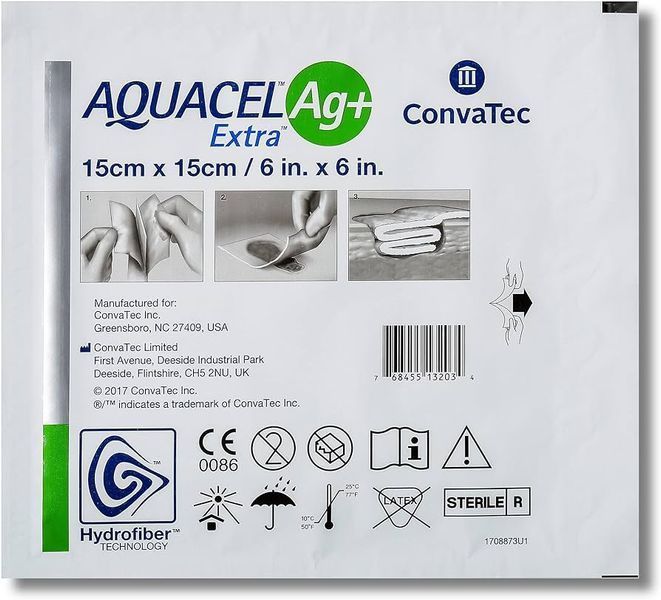 Повязка ConvaTec Aquacel Extra AG (6*6)15х15 см.- Absorbent HYDROFIBER , усиленная гидроволокно 1 шт. Aquacel ExtraAG1515 фото