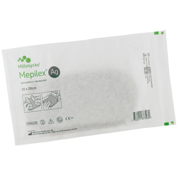Мепилекс Аг Mepilex Ag 10 x 20 см Oval &mdash;сорбційна пов'язка зі сріблом (1 шт.)  Oval Mepilex Ag10x20 фото