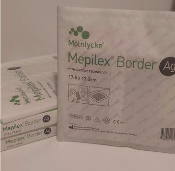 Мепилекс Аг Mepilex Border Ag 7,5x7,5 (17,5x 17,5см) &mdash; сорбционная повязка с окантовкой и серебром (1 шт.) MepilexBorderAg17,5x17,5 фото