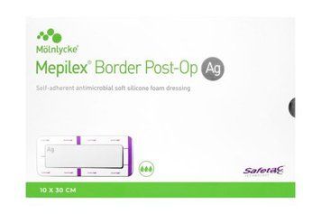 Мепилекс Mepilex Border Post-Op AG 4in x 12in (10x30см) &mdash;антимикробная повязка с серебром (1 шт.) Post-Op AG4x12 фото