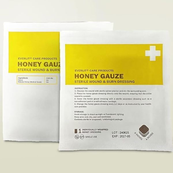 Медицинские пластыри Everlit Care Manuka Honey с медом манука для лечения порезов, разрывов кожи и ожогов | Стерильная повязка для лечения ожогов, 4 x 4 (10*10см)  1 штука B0C385KMJK фото