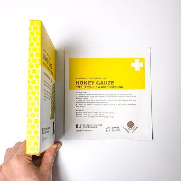 Медицинские пластыри Everlit Care Manuka Honey с медом манука для лечения порезов, разрывов кожи и ожогов | Стерильная повязка для лечения ожогов, 4 x 4 (10*10см)  1 штука B0C385KMJK фото