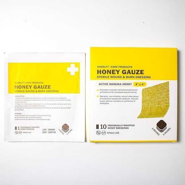 Медицинские пластыри Everlit Care Manuka Honey с медом манука для лечения порезов, разрывов кожи и ожогов | Стерильная повязка для лечения ожогов, 4 x 4 (10*10см)  1 штука B0C385KMJK фото