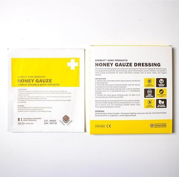 Медицинские пластыри Everlit Care Manuka Honey с медом манука для лечения порезов, разрывов кожи и ожогов | Стерильная повязка для лечения ожогов, 4 x 4 (10*10см)  1 штука B0C385KMJK фото